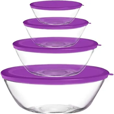 LEOM Glass Food Mixing Bowls Set Meal Prep Container With Lid Salad Bowls 4 Pack • £99.99