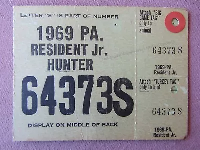 Vintage Pennsylvania 1969 Hunter Resident Jr License Display On Middle Of Back  • $9.99