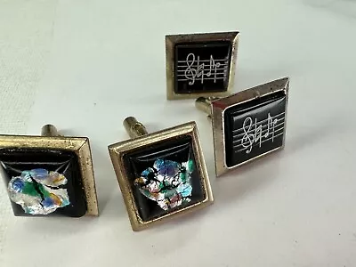 Vintage Cuff Links Music Notes Foil Black Lot Of 2 Unbranded Mens • $10