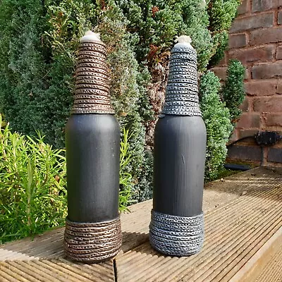 2 X Beer Bottle Tiki Torch Oil Lamps Handmade Garden Patio Torch Lanterns • £12