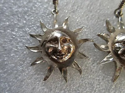 Mid-century Modern Sergio Bustamante Carved Sterling Silver Smiling Sun Earrings • $59