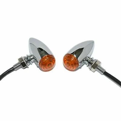 Chrome Mini Bullet LED Brake Turn Signal Light Indicator Amber Lens Motorcycle • $16.60