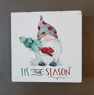 Christmas P. Graham Dunn Wood Block Decor GNOME  Tis The Season  So Cute! • $7.79
