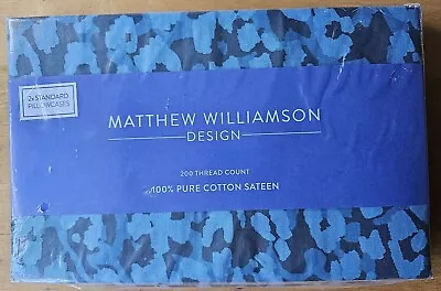 MATTHEW WILLIAMSON DESIGN Standard Pillowcase Pair GARDENIA FLORAL DAMASK BLUE • £19.50