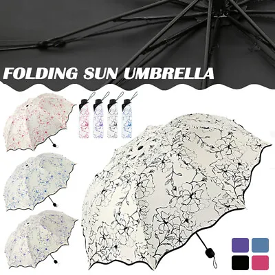 3 Folding Flower Umbrella Ladies Anti-UV Sun Rain Windproof Protection Parasol • £8.99