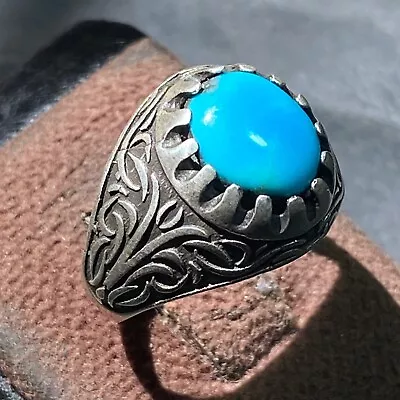 Wow Vintage 925 Sterling Silver Ring Natural Turquoise Sky  Feroza فيروزصافي • $50