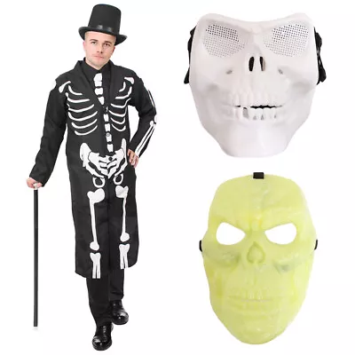 Adults James Bones Costume Mens Halloween Skeleton Coat Tie Hat Mask Fancy Dress • £25.99