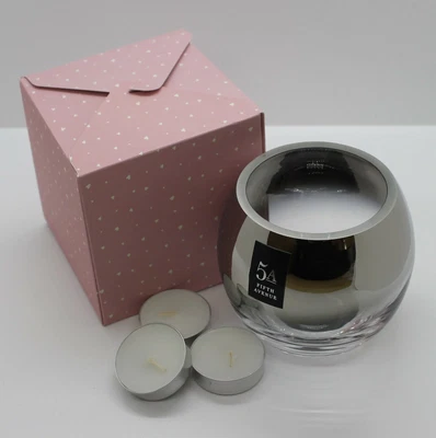 £7.45 • Buy Glass Round Tea Light Holder Clear With Silver & Tea Lights Gift Box For Her
