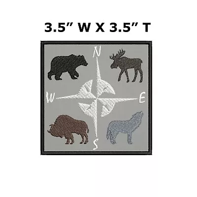 Compass With Bear Wolf Buffalo Moose Embroidered Patch Iron-On / Sew-On Applique • $4.57