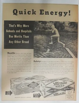 Merita Bread Ad: Quick Energy From Merita ! From 1940's Size: 12 X 15 Inches • $20