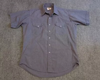 Vintage Ruddock Shirt Mens 17 Blue Western Cowboy Long Tail Pearl Snap  • $15.99