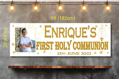 Personalised First Holy Communion Photo Banner Gold Decorations Boy Or Girl 1st • £9.95