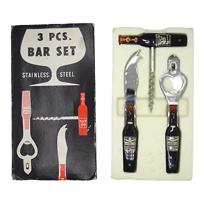 Vintage Stainless Steel 3 Piece Bar Set With Scottish Whiskey Resin Handles • $17.49