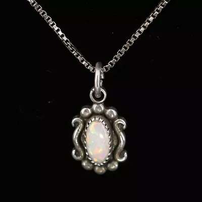 VTG Sterling Silver WHEELER White Opal Pebbled Scroll Pendant 18  Necklace - 3g • $6.50