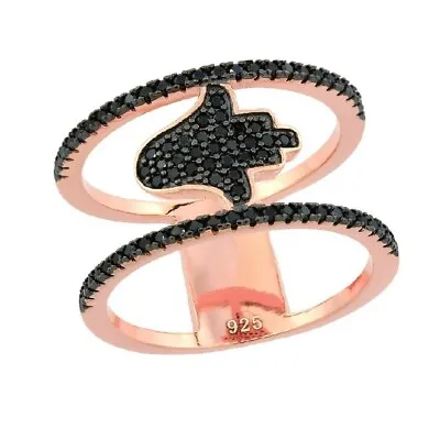 Sterling Silver Rose Gold Plated Criss Cross Hamsa Ring W/ Micro Pave Black CZ • $41.99