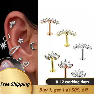 Labret Piercing Ear Ring Surgical Steel Stud Crystal Gem Flat Back Tragus Helix • $5.69