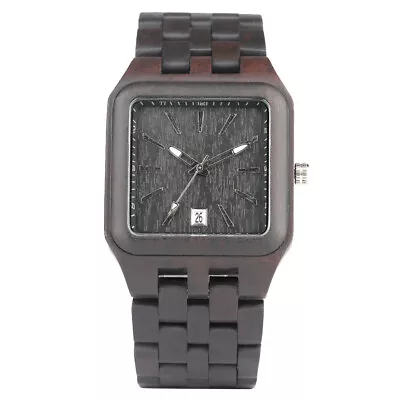 Men's Wood Watches Unique Rectangle Date Dial Watch Full Wooden Adjustable Strap • $48.39