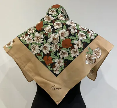 Nice Polyester Scarf 50’s Style Head Scarf Winter Roses Print Beige Brown 64cm • £5