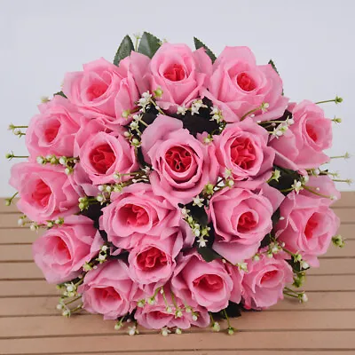 18 Heads Silk Rose Artificial Flowers Fake Bouquet Wedding Home Party Decor UK • £7.88