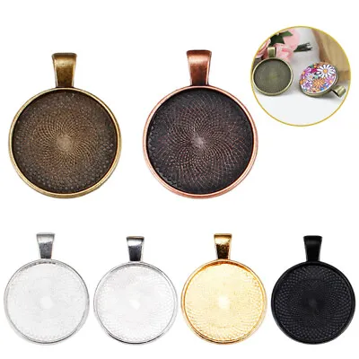 10pcs Round Pendant Trays Fit 25mm Cabochon Base Setting Blank Bezel Frame • £3.23