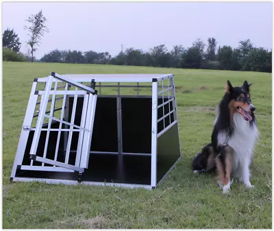 Double Dog Crate Aluminium Transport Carrier Travel Box Car Cage Double Door • £139.99