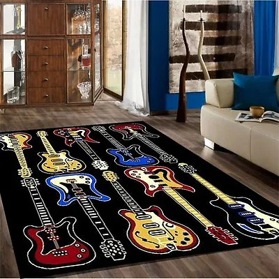 Kids Children Bedroom Fun Musical Theme Rugs Contemporary Carpet Guitar 5' X 7' • $69.99