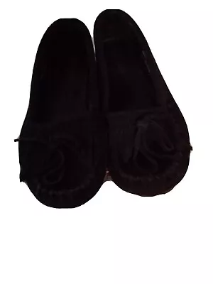 $35 • Buy Minnetonka Kilty Black Moccasin Womens Suede Flat Shoe Size 10 M