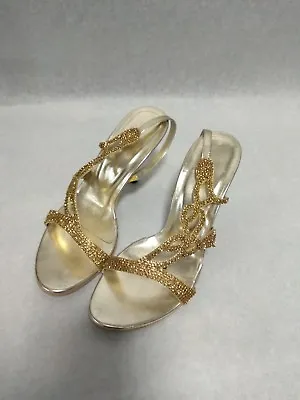 £15 • Buy Size 4 Gold Party Heels. Gold Party Shoes. Shiny Gold Heels. Wedding Shoes
