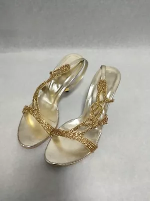 Size 4 Gold Party Heels. Gold Party Shoes. Shiny Gold Heels. Wedding Shoes • £15