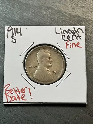 1914 S Lincoln Wheat Cent Penny Fine Better Date Coin (Raw11675) • $24.95