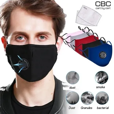 Adults Washable Reusable Cotton Fabric Respirator Face Mask With Valves Filters • $2.99