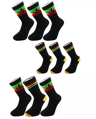 £6.95 • Buy 3 Pairs Rasta Rastafarian-Stripe Lion Of Judah Leaf Black Socks One Size UK 6-11