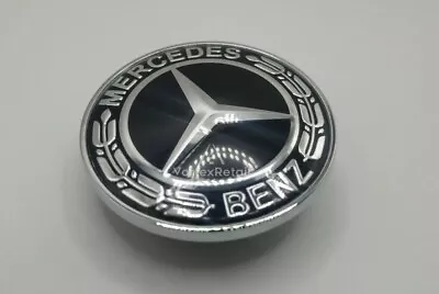 MERCEDES BONNET FLAT BADGE BLACK & SILVER GLOSS EMBLEM 57mm A B C E S Class • £10