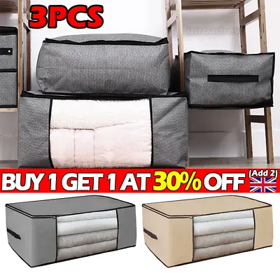 £6.46 • Buy 3PCS Clothes Storage Bag Zipped Organizer Underbed Wardrobe Cube  Closet Box -UK