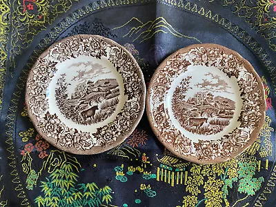 J.&G Meakin Brown Ironstone Bread Plates Romantic England VTG Set Of 2 • $21.13