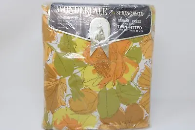 Vintage Springmaid Wondercale Twin Fitted Bed Sheet NOS Orange Yellow Green • $25