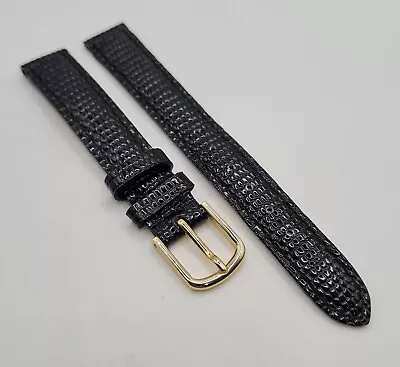 Accurist 13mm Black Leather Watch Strap Smooth Lizard Grain 🦎 ⌚️ *NOS*  • £8.95