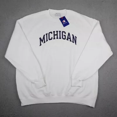 Michigan Wolverines Sweatshirt Men XXL 2XL White Champion Crew Neck Pullover NWT • $39.96