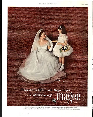 Magee Carpet Print Ad 1952 Original Vintage 1950s Retro Art Illustration Bridal • $28.79