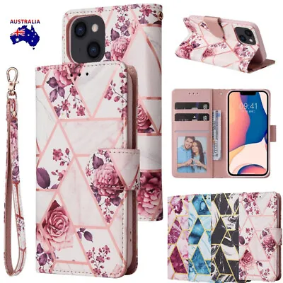 For IPhone 15 Pro Max 14 13 12 11 7/8 Plus Marble Flip Leather Wallet Case Cover • $14.69