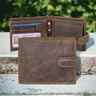 RFID Mens Real Leather Wallet With ID & Coin Pocket Gift Boxed 1213 Hunter Brown • £19.99