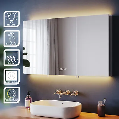 Large Bathroom Mirror Cabinet 1000×600 With LED Demister Shaver Socket 3 Colors • £250.97