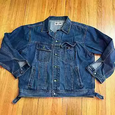 Wrangler Rugged Wear Jean Jacket Mens XL Vintage Button Blue Denim Biker  • $34.99