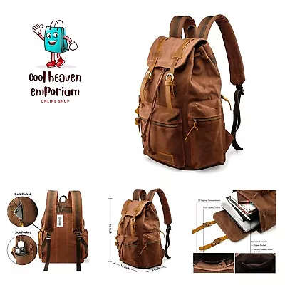 21L Vintage Canvas Backpack Leather Rucksack Knapsack 15inch Laptop Tote Satc... • $55.99