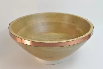 Thirstystone Mango Wood Serving Salad Bowl With Copper Finish Band - Msrp $84 • $26.99