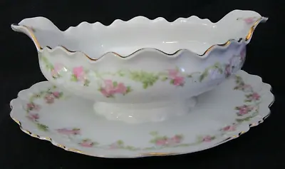 HABSBURG CHINA Gravy Boat W/ Attached Liner Pink Roses Flower Blossoms Vintage • $15.99