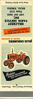 Matchbook Cover Allis Chalmers Tractor Hillcrest Farm Service Inc Galax Virginia • $24.95