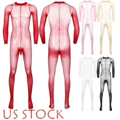 US Men's Mesh Sheer See-through Open Sheath Pantyhose Full Bodysuit Bodystocking • $9.29