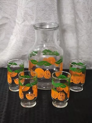 Vintage Anchor Hocking Orange Juice Decanter With Orange Juice Glasses... • $35