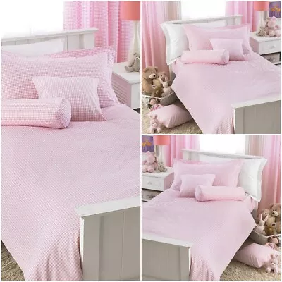 £14.48 • Buy Modern Pink Gingham Check Curtains Kids Bedroom Top Curtains In Pair Pack